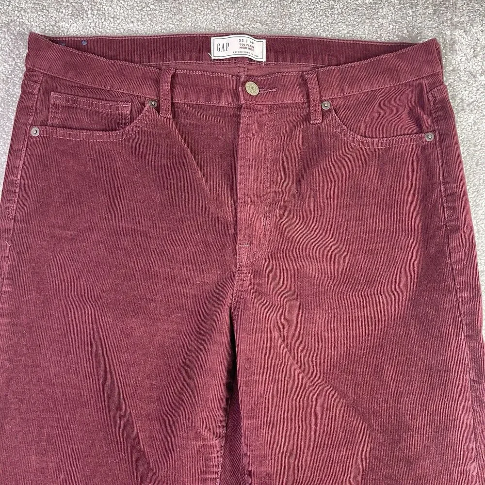 Gap Pants Women’s 14 Cherry Red 70’s Flare High Rise Corduroy Holiday Preppy - Picture 2 of 11